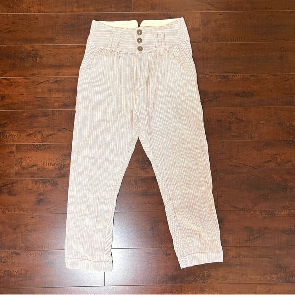 FREE PEOPLE Rumors Yarn Dye Harem Pants Natural Red Cream High Rise Crop Size 2 - Picture 3 of 12